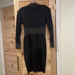 Vintage Ann Tjian for KENAR Elegant Black Long-Sleeve Studded Dress